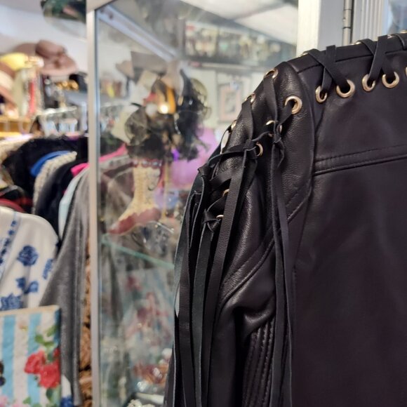 MADONNA & CO LUXE FRINGE LEATHER BOLERO JACKET BIKER BABE RARE - Picture 5 of 8